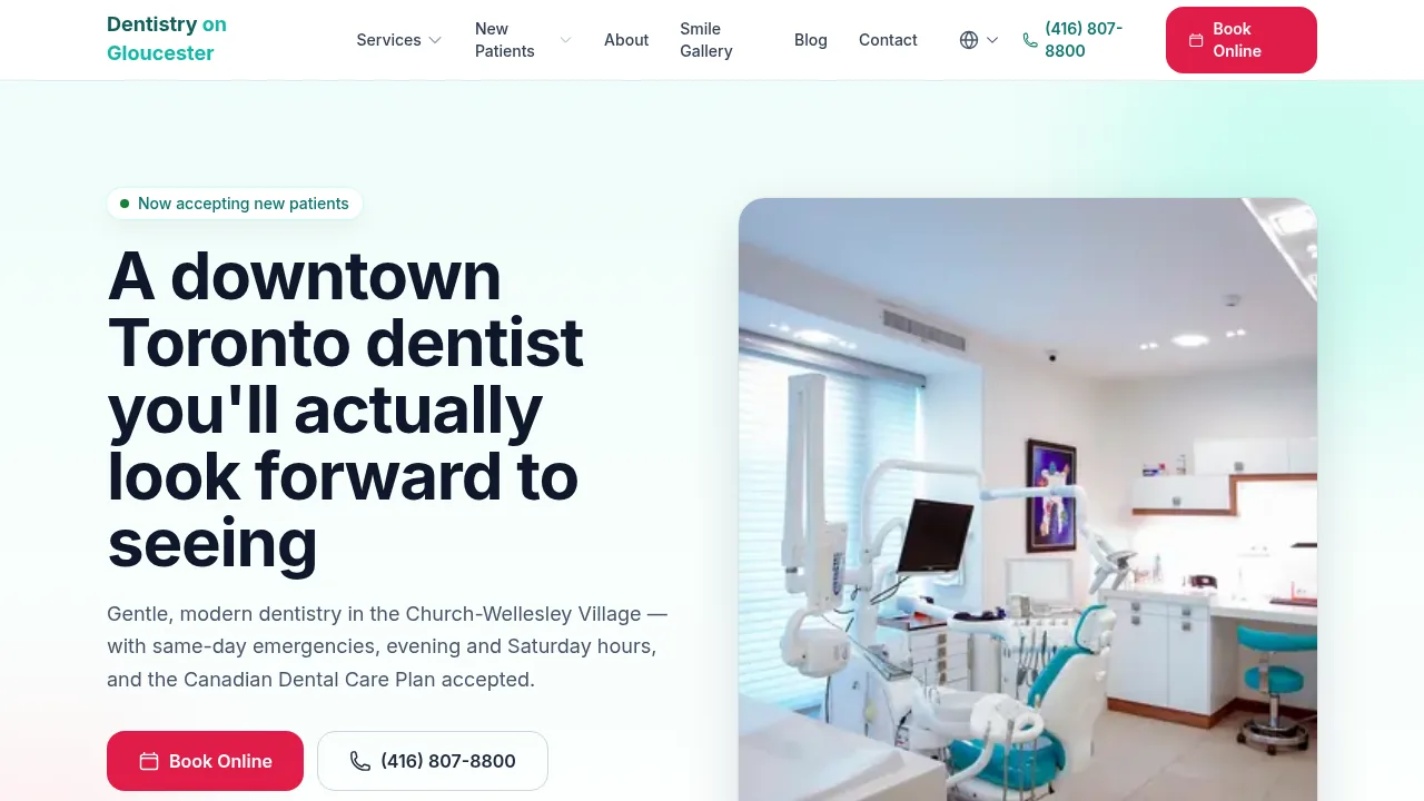 Dentistry on Gloucester — live website screenshot (dental.rivelo.ca)